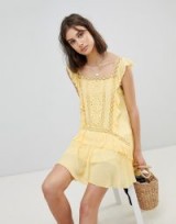 Free People Cut Work Mini Dress – yellow frill trim dresses