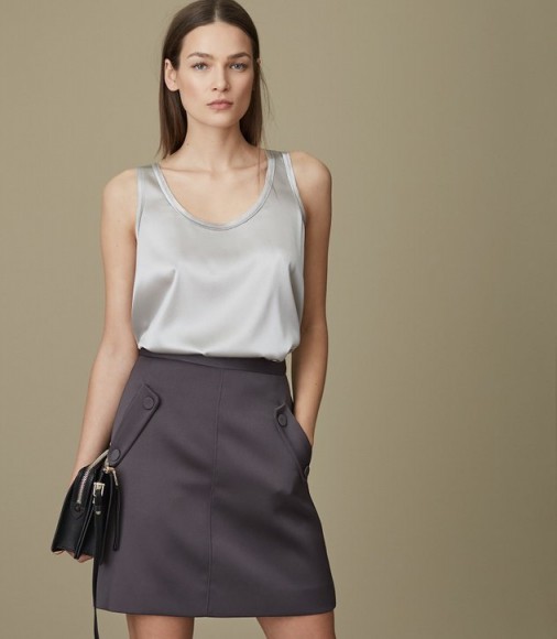 REISS GENE BUTTON-POCKET MINI SKIRT CHARCOAL ~ chic A-line skirts