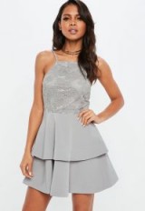 Missguided grey 90s neck lace frill skater dress ~ fit and flare party dresses