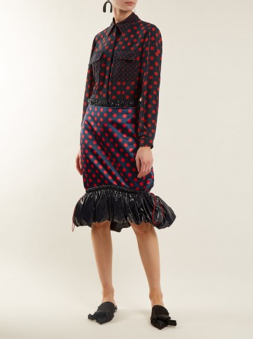 MARY KATRANTZOU Hazel navy and red polka-dot print satin skirt ~ puffed hemline skirts