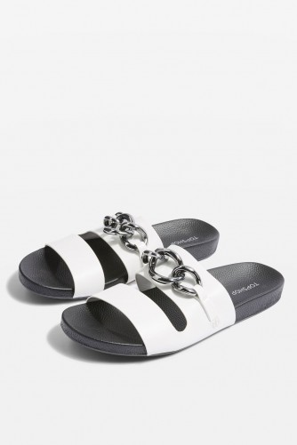 Topshop Helix Sliders | white chain detail summer flats