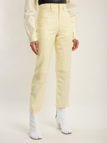 MARINE SERRE High-rise yellow moire cropped trousers ~ silk crop leg pants