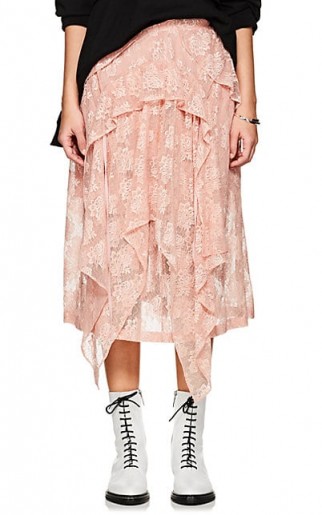 J KOO Ruffled Lace Midi-Skirt ~ pink tiered skirts