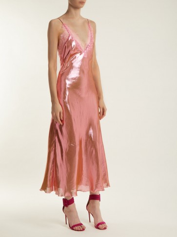 MARIA LUCIA HOHAN Jade metallic-pink V-neck dress