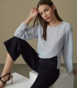 REISS LEE BUTTON-DETAIL SILK BLOUSE BLUE / effortless style tops