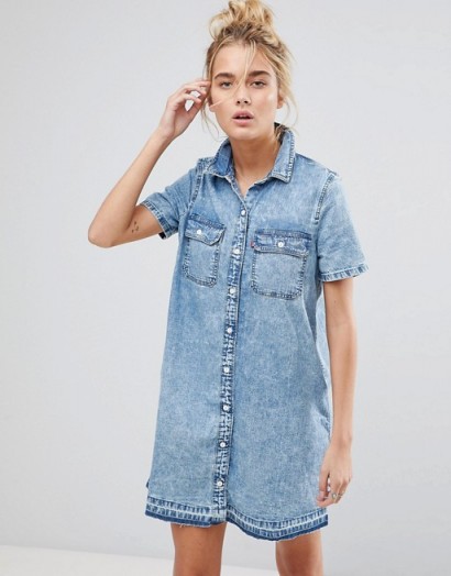 Levi’s Button Through Denim Dress with Unravelled Hem | blue shirt dresses