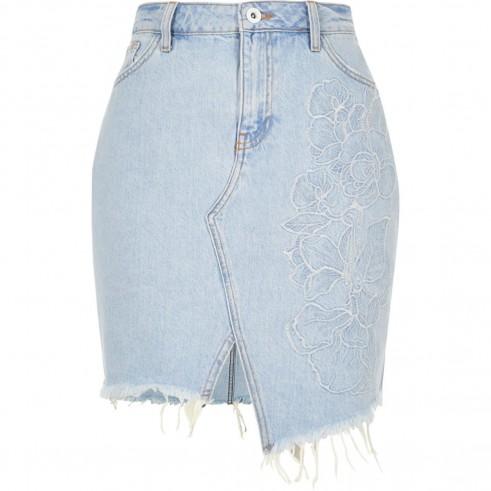 RIVER ISLAND Light blue frayed hem denim skirt | asymmetric skirts