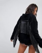 Missguided Tassel And Stud Denim Jacket – black fringed jackets – western style