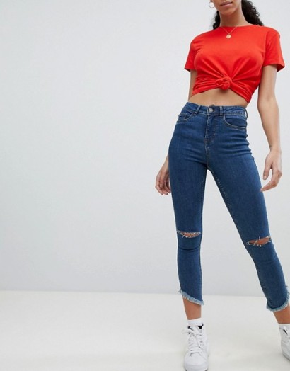 Noisy May High Waisted Ankle Grazer Jeans | ripped denim skinnies