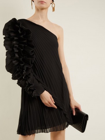 GIVENCHY One-shoulder pleated silk-georgette dress ~ ruffles and pleats ~ lbd