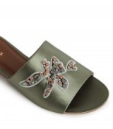 ORCHID EMBELLISHED FLAT SLIDES SAGE / green crystal slide