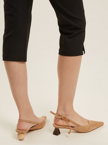 JACQUEMUS Ornamental-heel beige suede slingback pumps