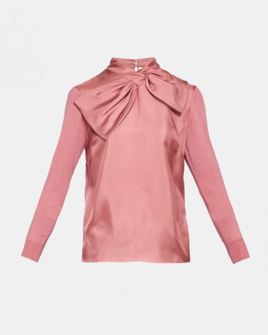 TED BAKER BEELAE Oversized bow silk front jumper ~ chic pink jumpers