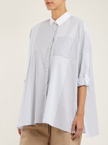 BRUNELLO CUCINELLI Oversized blue and white striped cotton shirt