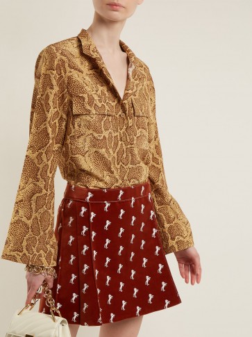 CHLOÉ Patch-pocket python-print silk shirt ~ brown snake prints