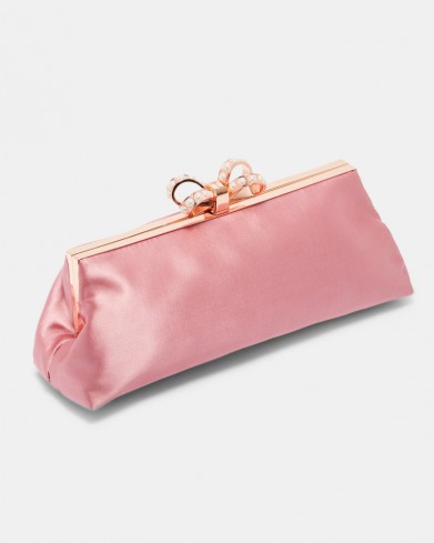 TED BAKER GEORGAA Pearl bow clutch bag in Dusky Pink ~ chic vintage look evening bags