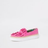 River Island Pink 3D flower espadrille slip on plimsolls – casual spring flats