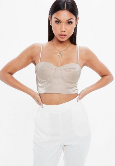 Missguided pink metallic satin bralet | fitted strappy crop tops