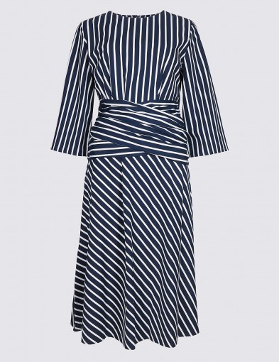 M&S COLLECTION Pure Cotton Striped Tie Waist Tunic Dress ~ chic stripe print dresses ~ Marks and Spencer clothing