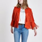 River Island Red faux suede fringe jacket – fringed jackets