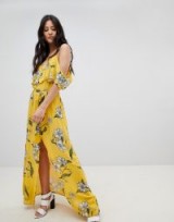 River Island Floral Print Cold Shoulder Maxi Dress | long yellow spring dresses