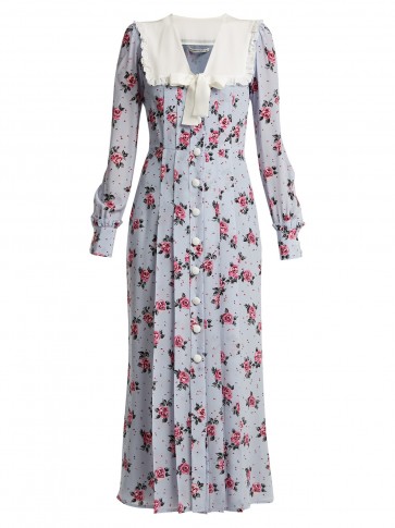 ALESSANDRA RICH Rose-print frill-trimmed silk dress ~ feminine vintage style