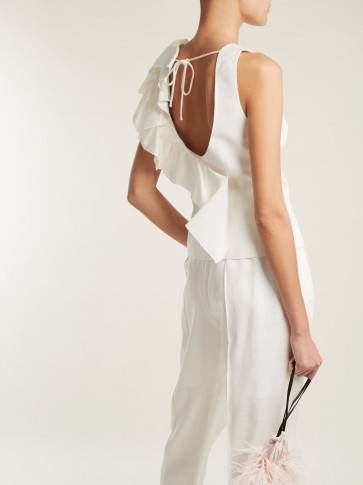 DELPOZO Ruffle-trimmed tie-back top ~ white sleeveless open back tops