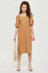 Topshop Seersucker Button Smock Dress | light brown spring dresses