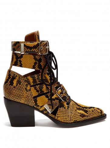 CHLOÉ Serina yellow snake-effect leather ankle boots