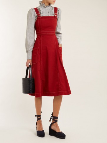 ALEXACHUNG Square-neck cotton-blend dress ~ red pinafores