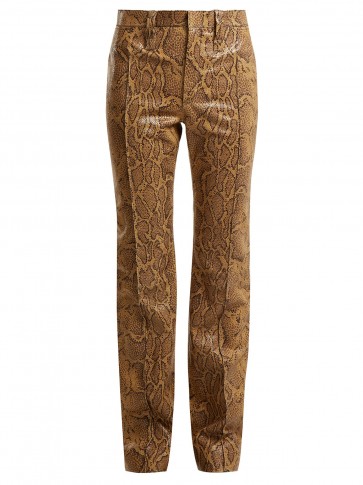 CHLOÉ Brown Straight-leg python-print leather trousers