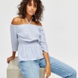 WAREHOUSE STRIPE BARDOT HALTER TOP / blue halterneck tops / spring fashion