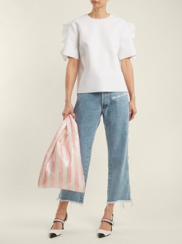 ASHISH Striped sequin-embellished cotton bag ~ pink and white stripe bags