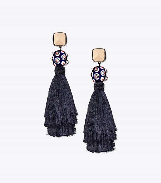 TORY BURCH TASSEL EARRING. CLIP-ON FRINGED EARRINGS