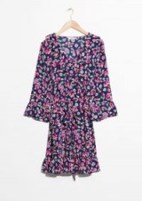 and other stories Tie Frill Dress Blue Floral