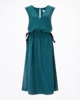 JIGSAW TIE WAIST SILK DRESS / sleeveless peacock green gathered dresses