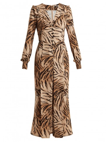 ALESSANDRA RICH Tiger-print V-neck dress ~ luxe animal print dresses