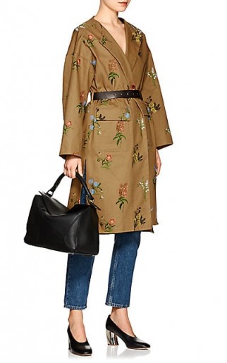 TOMORROWLAND Embroidered Belted Cotton Coat ~ khaki floral coats