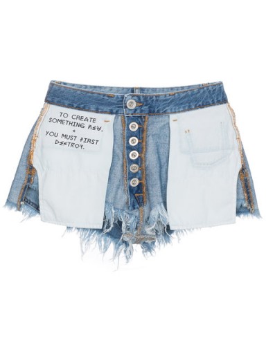 UNRAVEL PROJECT Inside Out Denim Shorts | slogan prints