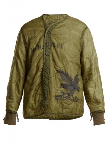 MAHARISHI Olive-Green Upcycled quilted jacket ~ asymmetric button up jackets