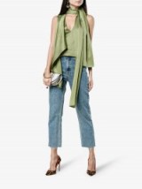 Valentino Satin Pussy Bow Top / green sleeveless tie neck blouses