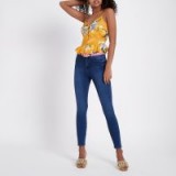 River Island Yellow floral print peplum hem cami top – strappy summer tops