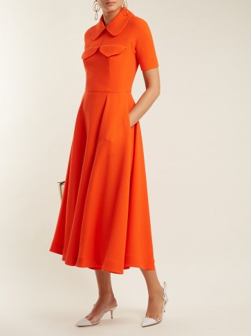 EMILIA WICKSTEAD Alice short-sleeved wool-crepe midi dress ~ orange vintage style fit and flare dresses ~ chic look