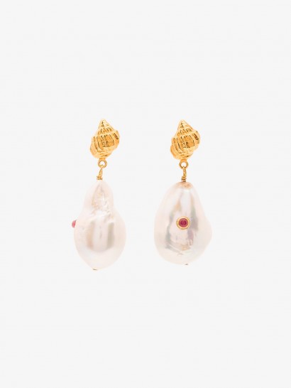 Anni Lu Gold-Plated Sterling Silver Baroque Pearl Shell Ruby Earrings ~ beautiful sea inspired jewellery