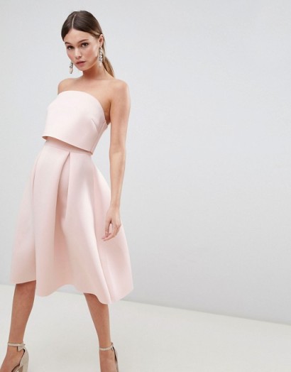 ASOS DESIGN Bandeau Crop Top Prom Midi Dress peony pink – strapless party dresses