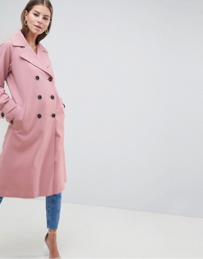 ASOS DESIGN Double Breasted Soft Formal Coat ~ pink coats