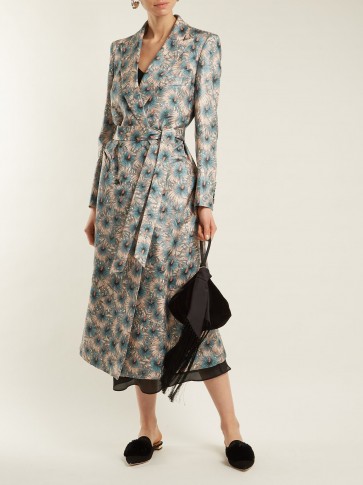 BLAZÉ MILANO Astarte floral-print tie-waist silk-blend coat ~ light-blue style statement coats