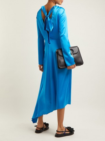 MSGM Asymmetric-hem satin dress ~ blue slinky back tie dresses