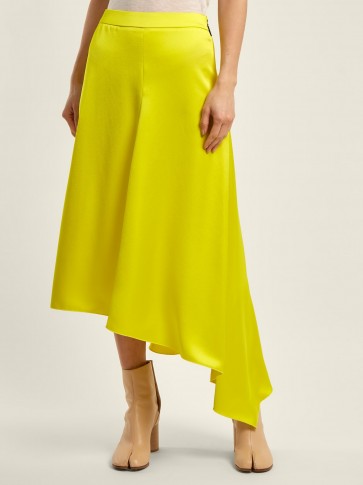 MSGM Asymmetric-hem satin skirt ~ slinky chartreuse-yellow skirts