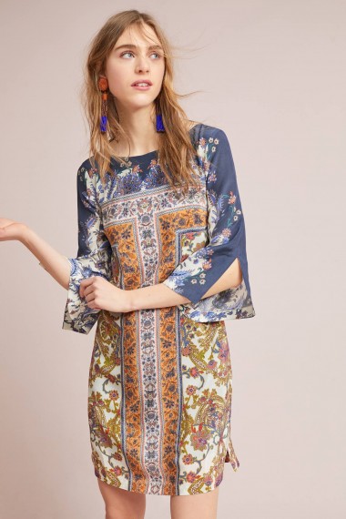 Maeve Barcelona Silk Dress ~ printed split-sleeve shift dresses